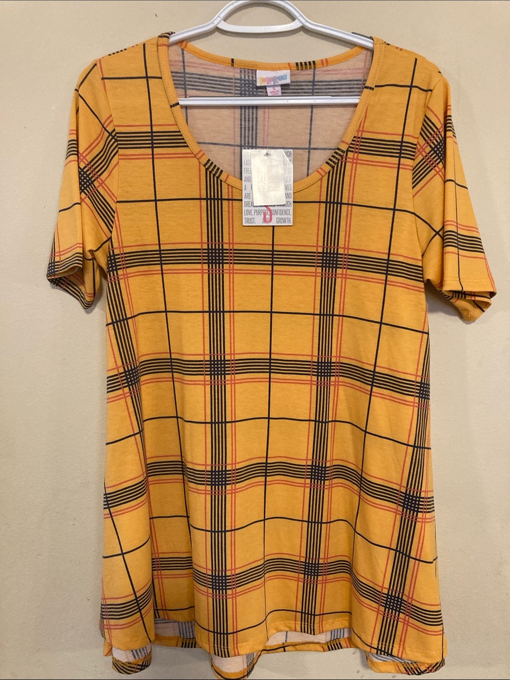 LuLaRoe Yellow Plaid Scoop Neck Midi Dress